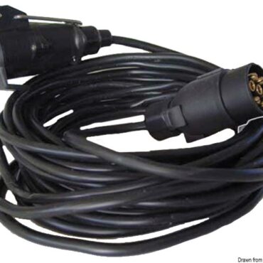 Per trasferimento del segnale elettronico tra veicolo trainante e rimorchio. Connessione di tipo europeo. Impermeabile e resistente.