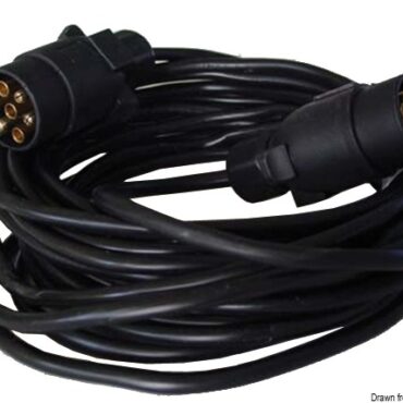 Per trasferimento del segnale elettronico tra veicolo trainante e rimorchio. Connessione di tipo europeo. Impermeabile e resistente.