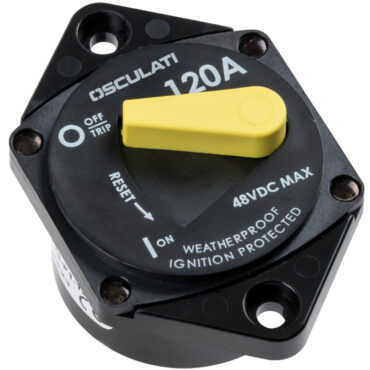 Riarmabili e sganciabili tramite apposita levetta, svolgono contemporaneamente funzioni di fusibile ed interruttore. Fabbricati in accordo con norme USA SAEJ1171 e CE 28846 “Vapor Proof”, capacità 3000 cicli d’intervento. Voltaggio ammesso: max 48 V,Versione maggiorata, terminali elettrici da 5/16” (invece che da 1/4”) per facilitare il collegamento dei cavi. Il modello da incasso richiede un semplice foro circolare per l’installazione. IP66 Waterproof. Da 100 A a 200 A può anche essere usata come staccabatteria generale.Capacità massimo voltaggio:5000A 14VDC;3000A 28VDC;1500A 48VDC.Temperatura di utilizzo: -40C° / 85C°.