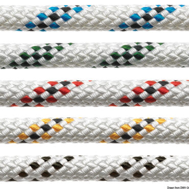 Treccia in poliestereIdeale per: drizze (crociera), vang, carica alto e basso, scotte a basso stiramento.Caratteristiche: buona resistenza all’allungamento; si puo’ impiombare.Anima: 3 capi in poliestere.Calza esterna: 16 capi poliestere alta tenacità.