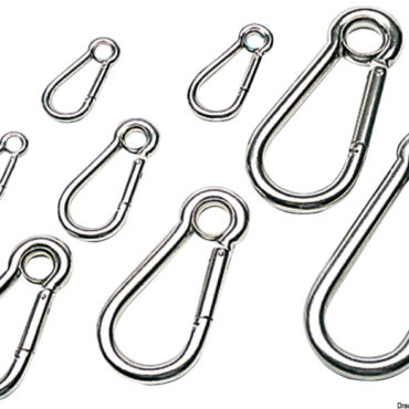 Con molla in acciaio inox, versioni senza occhio o con anello a redancia sull'occhio.