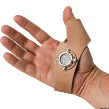 In cuoio con rinforzo metallico, per cucire o impiombare.