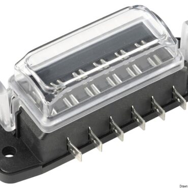 Utilizzabile coi seguenti fusibili: standard, mini e micro]. Con coperchio trasparente e guarnizione a tenuta stagna. Terminali a baionetta.