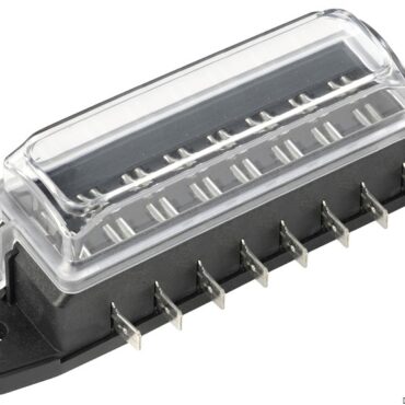 Utilizzabile coi seguenti fusibili: standard, mini e micro]. Con coperchio trasparente e guarnizione a tenuta stagna. Terminali a baionetta.