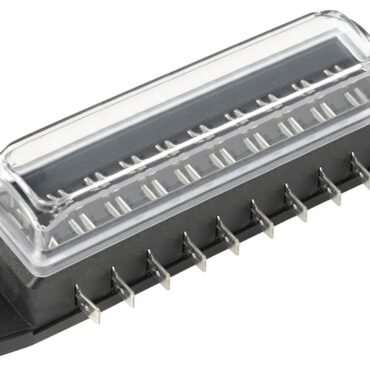 Utilizzabile coi seguenti fusibili: standard, mini e micro]. Con coperchio trasparente e guarnizione a tenuta stagna. Terminali a baionetta.