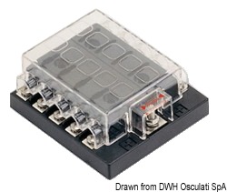 Fabbricata in policarbonato, con contatti in rame stagnato. Coperchio trasparente con etichette utenze. Carico massimo per ogni blocco 150 A. Terminali a vite.