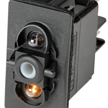 Impermeabili IP56. Richiedono per l’installazione un foro rettangolare da 21,5x36,8 mm. Capacità massima 20 A a 12V e 15 A 24 V. Completi di doppia illuminazione: uno che illumina il simbolo dell’utenza a cui é collegato, sempre acceso (per essere rintracciato al buio), il secondo che illumina una apposita fessura sotto il simbolo che si accende come spia quando si attiva l’utenza, bascula da ordinare a parte.