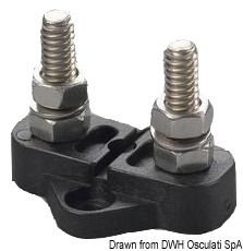 Adatti per alti amperaggi, che sono determinati non dal nodo, ma dal diametro dei cavi elettrici. Base in nylon/fibra vetro. Perno in acciaio inox. Dadi in ottone cromato.