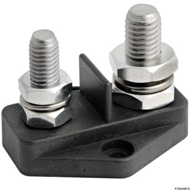 Adatti per alti amperaggi, che sono determinati non dal nodo, ma dal diametro dei cavi elettrici. Base in nylon/fibra vetro. Perno in acciaio inox. Dadi in ottone cromato.