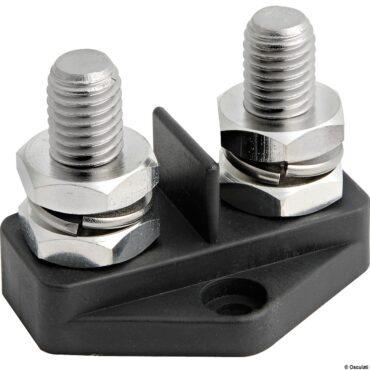 Adatti per alti amperaggi, che sono determinati non dal nodo, ma dal diametro dei cavi elettrici. Base in nylon/fibra vetro. Perno in acciaio inox. Dadi in ottone cromato.