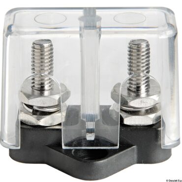 Adatti per alti amperaggi, che sono determinati non dal nodo, ma dal diametro dei cavi elettrici. Base in nylon/fibra vetro. Perno in acciaio inox. Dadi in ottone cromato.