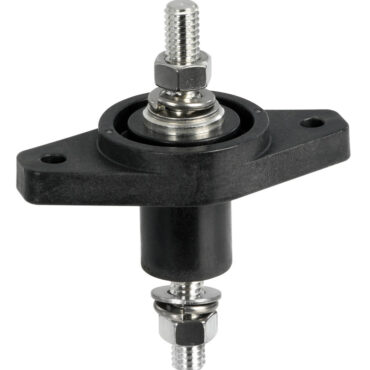 Adatto per alti amperaggi. Base in nylon/fibra vetro. Perno e dadi in acciaio inox.