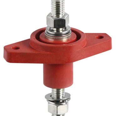 Adatto per alti amperaggi. Base in nylon/fibra vetro. Perno e dadi in acciaio inox.