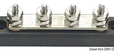 Base plastica ad alta capacità isolante. Barra di supporto in rame nichelato, viti e dadi in acciaio inox. volt 12/48.