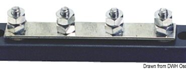 Base plastica ad alta capacità isolante. Barra di supporto in rame nichelato, viti e dadi in acciaio inox. volt 12/48.