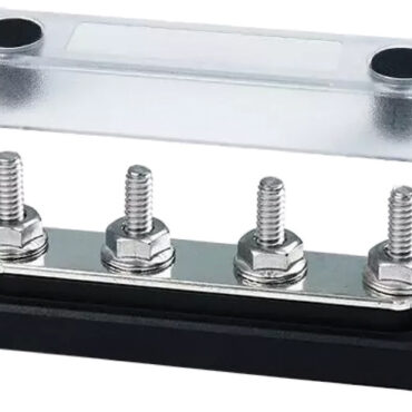 Completi di cover trasparente. Basi in tecnopolimero e barre in rame stagnato.Viteria in acciaio inox. Fissaggio dei cavi direttamente sulla barra, senza dadi interposti.Rotazione cavi di potenza in ogni direzione. Voltaggio fino a 48 V.