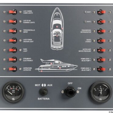 Completi di voltometro e amperometro e di staccabatteria 14.385.00. Completi di check-panel a LED extra luminosi che si accendono in corrispondenza dell’utenza in uso.