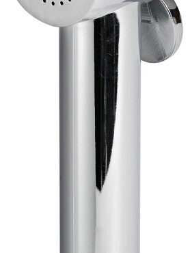 Doccia in ABS cromato, vano di allaggiamento bianco in ASA UV resistente.