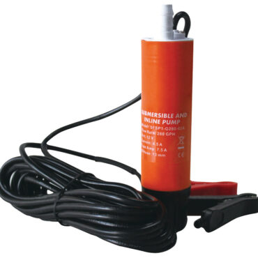 Può pompare acqua e gasolio. La forma cilindrica (Ø 41 mm) consente di inserirla direttamente nelle taniche o nei serbatoi.Può girare in continuo fino a 20 minuti. Completa di 5 m di cavo e di pinze a pappagallo.