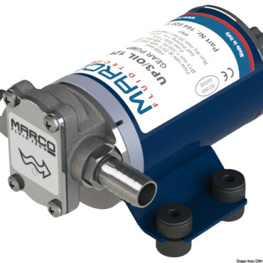 Elettropompa ad ingranaggi in bronzo per travaso di oli lubrificanti o di liquidi viscosi. L’aspirazione avviene attraverso il foro dell’asta di livello; completa di due portagomma per tubo da 14 mm interno e raccordo supplementare rapido a scatto per tubo aspirazione dell’astina livello. Adatta allo svuotamento dei carter dei motori utilizzando l'apposito kit tubi. Corpo in ottone nichelato, alberino in acciaio inox.