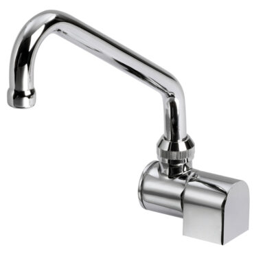 Canna rotante e abbattibile in ottone cromato. Può essere montato all'interno del lavello al fine di avere il piano completamente liscio.