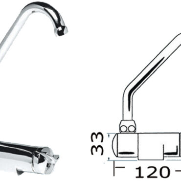 In ottone cromato. Può essere montato all'interno del lavello al fine di avere il piano completamente liscio.