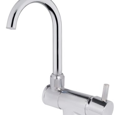 In ottone cromato. Può essere montato all'interno del lavello al fine di avere il piano completamente liscio. Possibilità di installazione su parete verticale.