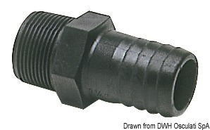 Male hose adapter black polycarbonate 1"1/4
