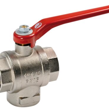 Deviatrice, corpo in ottone nichelato. Comando a leva in acciaio verniciata rossa. Temperatura di lavoro da -10° a +100°.Per impianti idrici, benzina, riscaldamento e fluidi non corrosivi.