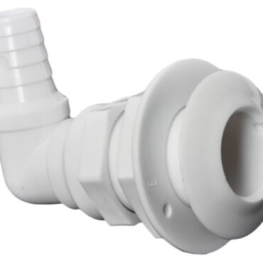 In plastica bianca, con portagomma a 90°, come da norma CE solo per un impiego sopra la linea di galleggiamento