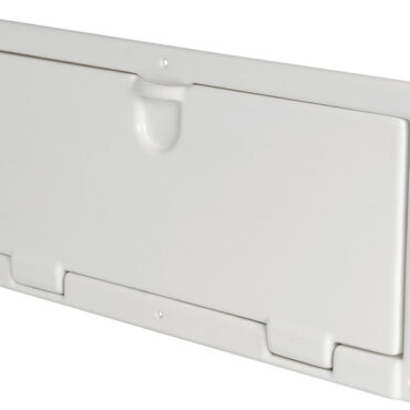 In ABS bianco lucido, completo di sportello incernierato.