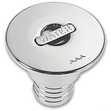 Speciale sistema di apertura che evita l’uso di chiavi, monete od altro. Progettati in modo che il tappo mascheri completamente la flangia avvitata, migliorando la tenuta dell’acqua. Versione con canotto di raccordo dritto o inclinato a 30° (da utilizzare quando il piano di rifornimento é inclinato, conforme ISO 8099/1). Completi di catenella interna, Ø massimo 88 mm. Sono tutti regolamentari RINA.