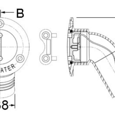 In acciaio inox AISI 316 lucidato a specchio, con gomito a 30°. Apertura tappo con chiave universale tipo 20.169.90.
