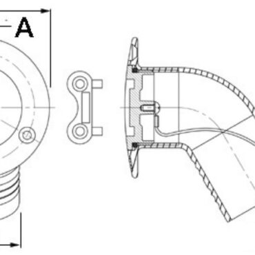 In acciaio inox AISI 316 lucidato a specchio, con gomito a 30°. Apertura tappo con chiave universale tipo 20.169.90.