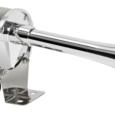 Corpo in acciaio inox lucidato a specchio e corno in ABS cromato. Suono singolo o bitonale.