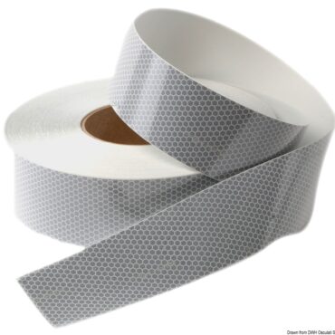 Confezione contenente 2 m di nastro riflettente 22.300.03. Dal 1993 i mezzi di salvataggio 22.700.03; 22.700.04 devono obbligatoriamente essere provvisti di detto nastro.