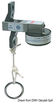 In accordo con le norme Solas. Si attiva ad una profondità tra 1,5 e 4 metri sganciando la zattera dal proprio alloggio e facendola gonfiare.