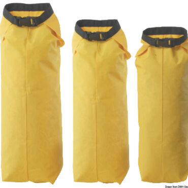 In tessuto poliestere rivestito in PVC giallo. Articoli personalizzabili su richiesta.