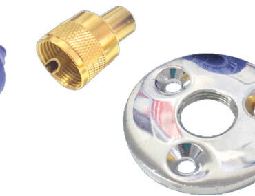 Per cavo coassiale in acciaio inox completo di cappuccio PVC esterno di protezione, connettore dorato PL-259, due dati placcati oro e flangia cromata.