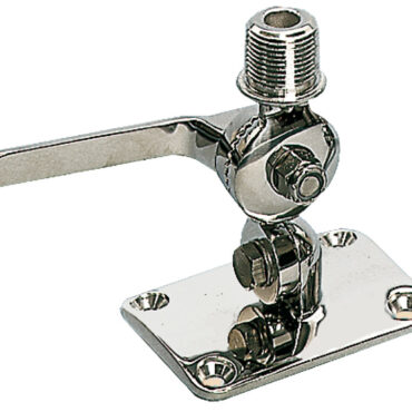 Realizzata in acciaio inox. Bloccaggio rapido con eccentrico, filetto di testa universale; base mm 65x92. Adatta per antenna VHF/GPS.