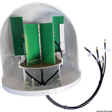 Antenna multi-band 5G/4G(LTE)/GSM/UMTS/GPRS/ad alte prestazioni.È la soluzione ideale per interfacciarsi con il weBBoat® Link PRO 5G con un'unica antenna omnidirezionale in un radome di 250x300mm (10x12”) con 4 terminali pigtail SMA female. Due terminali fanno riferimento a due antenne a dipolo, ottimizzate per frequenze da 1.5GHz a 6GHz; altri due terminali sono associati a una doppia antenna a monopolo, ottimizzati per frequenze da 600MHz fino a 6GHz.Può essere utilizzata anche in accoppiamento ad altri router 5G, rispettando in fase d'installazione i range di frequenza.1.5dB di guadagno realizzato a 600MHz.7dB di guadagno realizzato a 6GHz.Leggera e resistente agli urti, alla corrosione e alle condizioni ambientali estreme.2 antenne a dipolo a banda larga a polarizzazione verticale + 1 antenna a doppio monopolo.