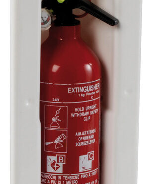 Progettato per gli estintori ANAF da 1 kg che si inseriscono nel vano a pressione, senza necessità di alcun tipo di aggancio.