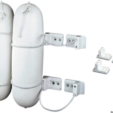 Quattro staffe in plastica bianca, universali. Da completare con cavo elastico tipo 63.173.06; 63.173.08.