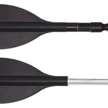 Pala ed impugnatura in plastica nera, tubo in alluminio anodizzato.