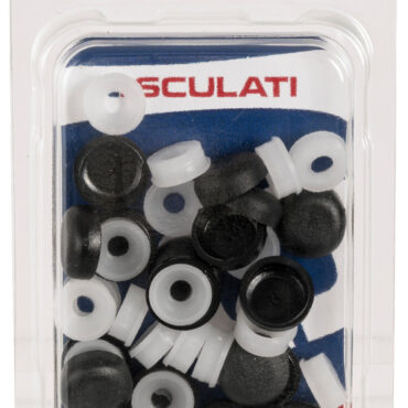 Orli sottovite completi di copritesta a scatto. Sono fabbricati in polipropilene UV stabilizzato e garantiscono, con un costo irrisorio, finiture accurate, impermeabilità e resistenza alla corrosione; da accoppiare con viti a testa svasata piana autofilettanti a legno o a metallo.