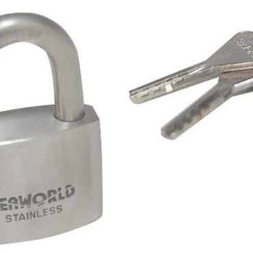 Corpo e arco in acciaio inox AISI 304, serratura in ottone cromato.