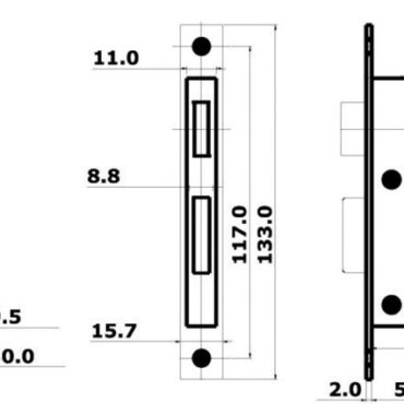Dimensioni: 94x57x11,5 mm. Per porte spessore 16/38 mm.