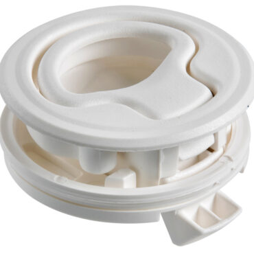 In nylon bianco, completo di squadretta in acciaio inox di battuta e 2 spessori da 2 mm cad.