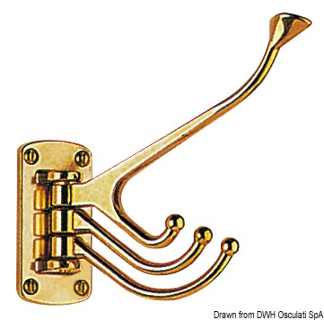Polished brass 4-hook coat hanger 81x39 mm