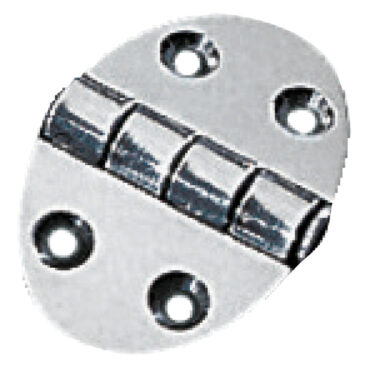 Cerniere in acciaio inox lucidato a specchio Serie OVAL TYPE. Asse di centrale semi-incassato, apertura 270°.